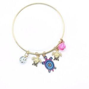 Beaded Sea Turtle Charm Colorful Bangle Bracelet